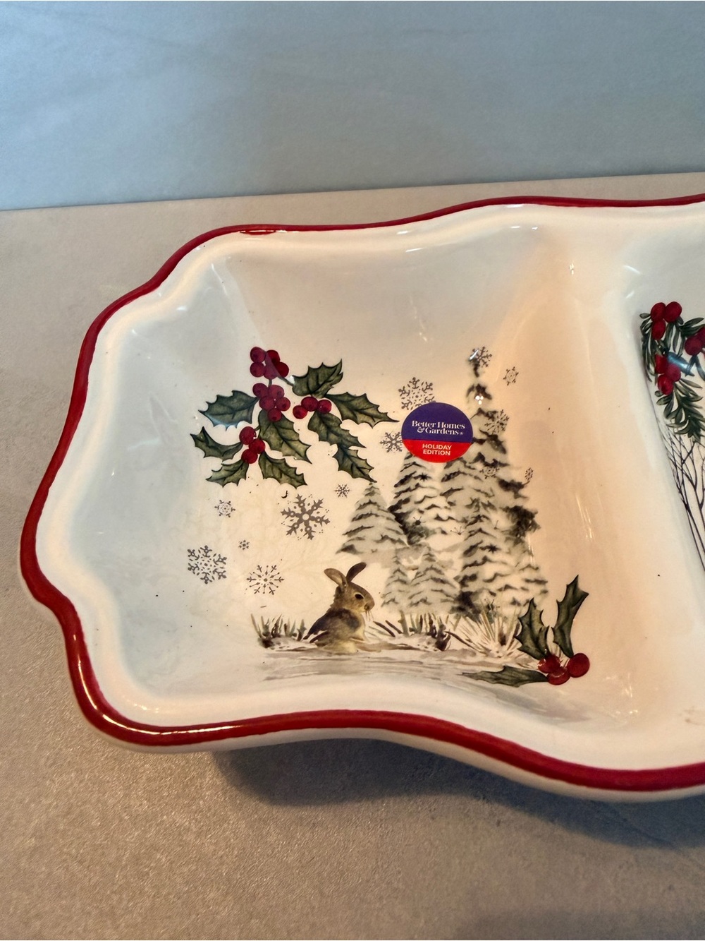 Better Homes & Gardens Heritage 3 Section Divided Server Winter Forest Ironstone - Picture 2 of 11